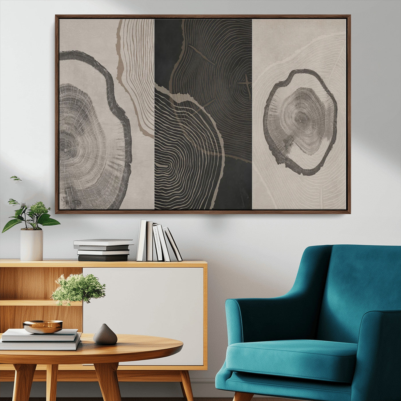 25407-MGV-CV-36X24-Modern Abstract Tree Ring Canvas Art Set | 3 Panel Large Tree Ring Design for Living Room, Office,