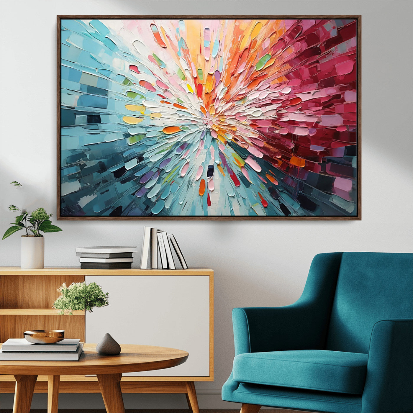 47065-MGV-CV-36X24-Radiant Bloom Abstract Floral Wall Art Canvas Print - Colorful Burst - Modern Living Room Decor -