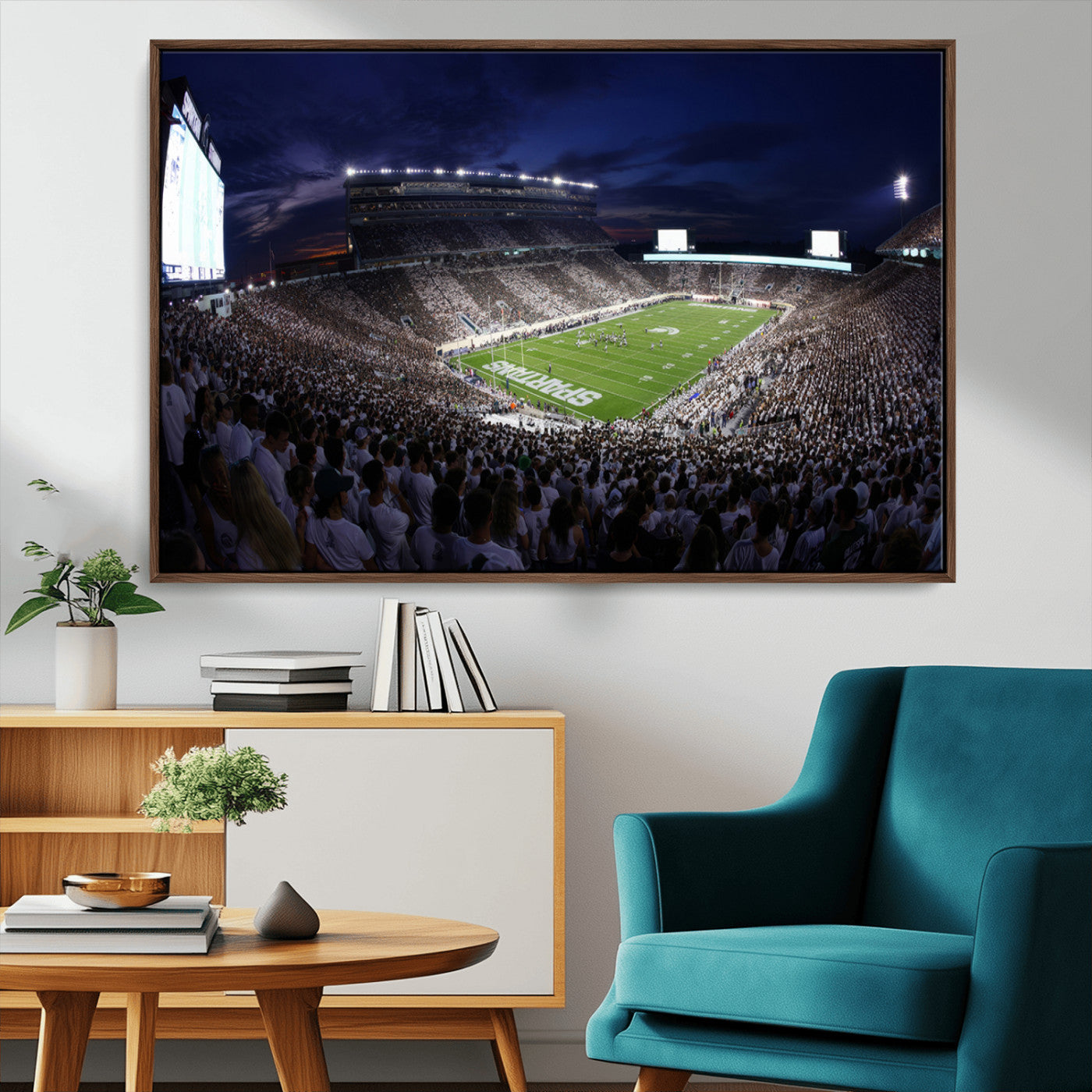 75193-MGV-CV-36X24-Michigan State Spartans Canvas, Framed Football Team Print - East Lansing Spartan Stadium Wall Art