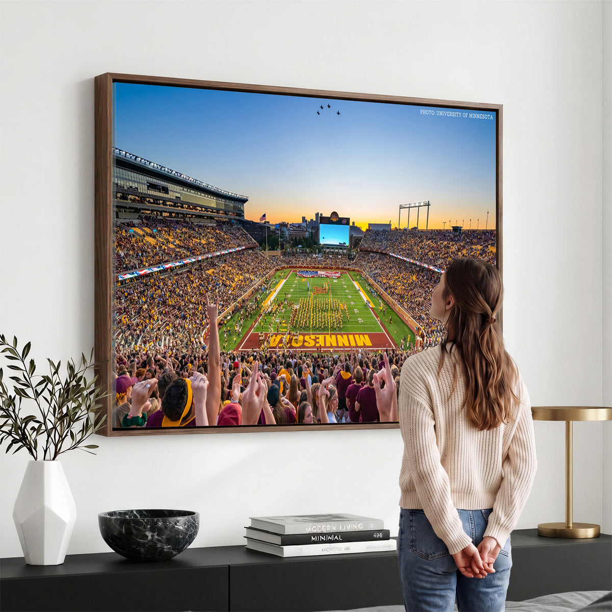 63452-PAN-FL-20X10 - University of Minnesota Golden Gophers Football Team Print - Minneapolis Huntington Bank Stadium
