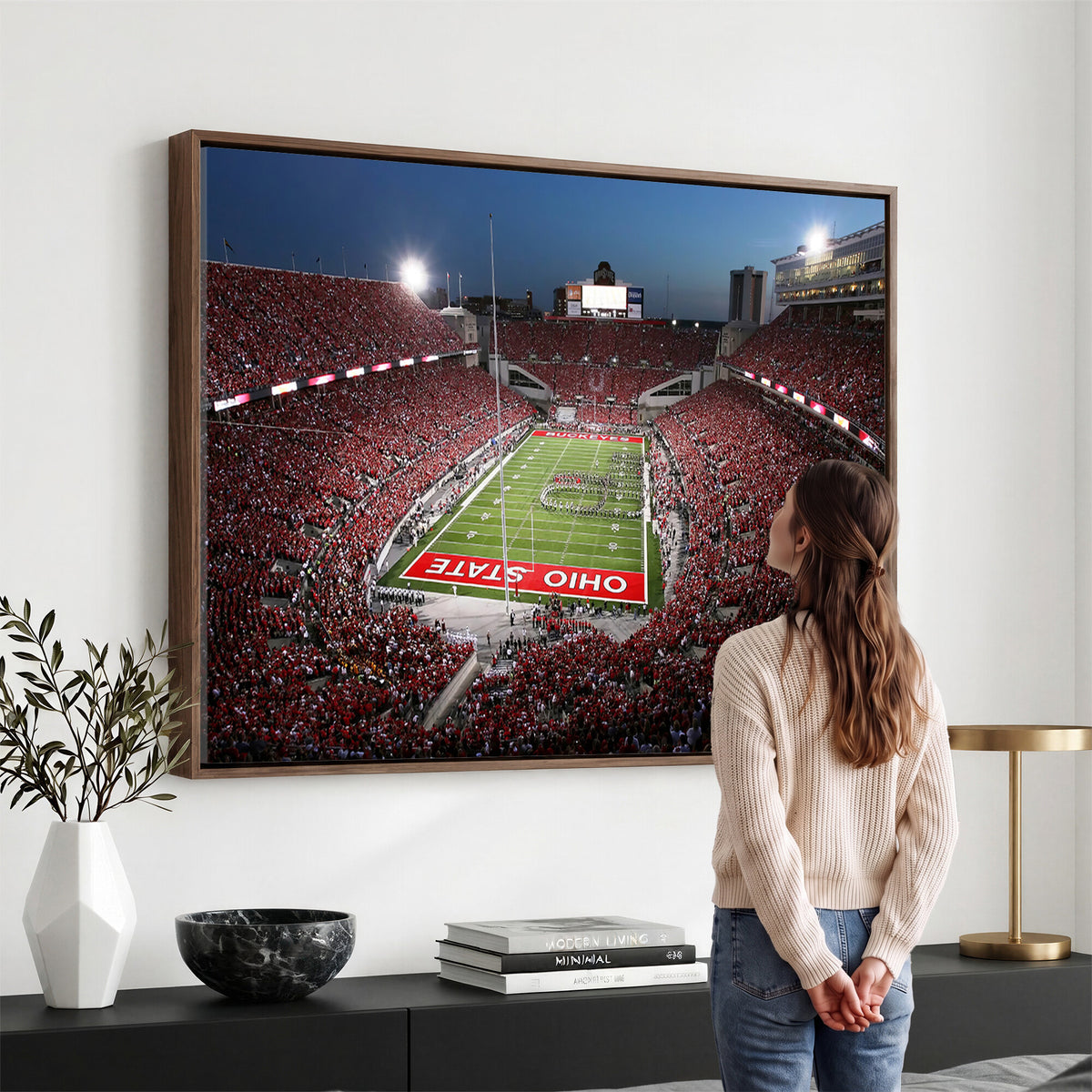98743-PAN-FL-20X10 - Ohio State University Buckeyes Football Team Print - Columbus Ohio Stadium Wall Art Canvas Print