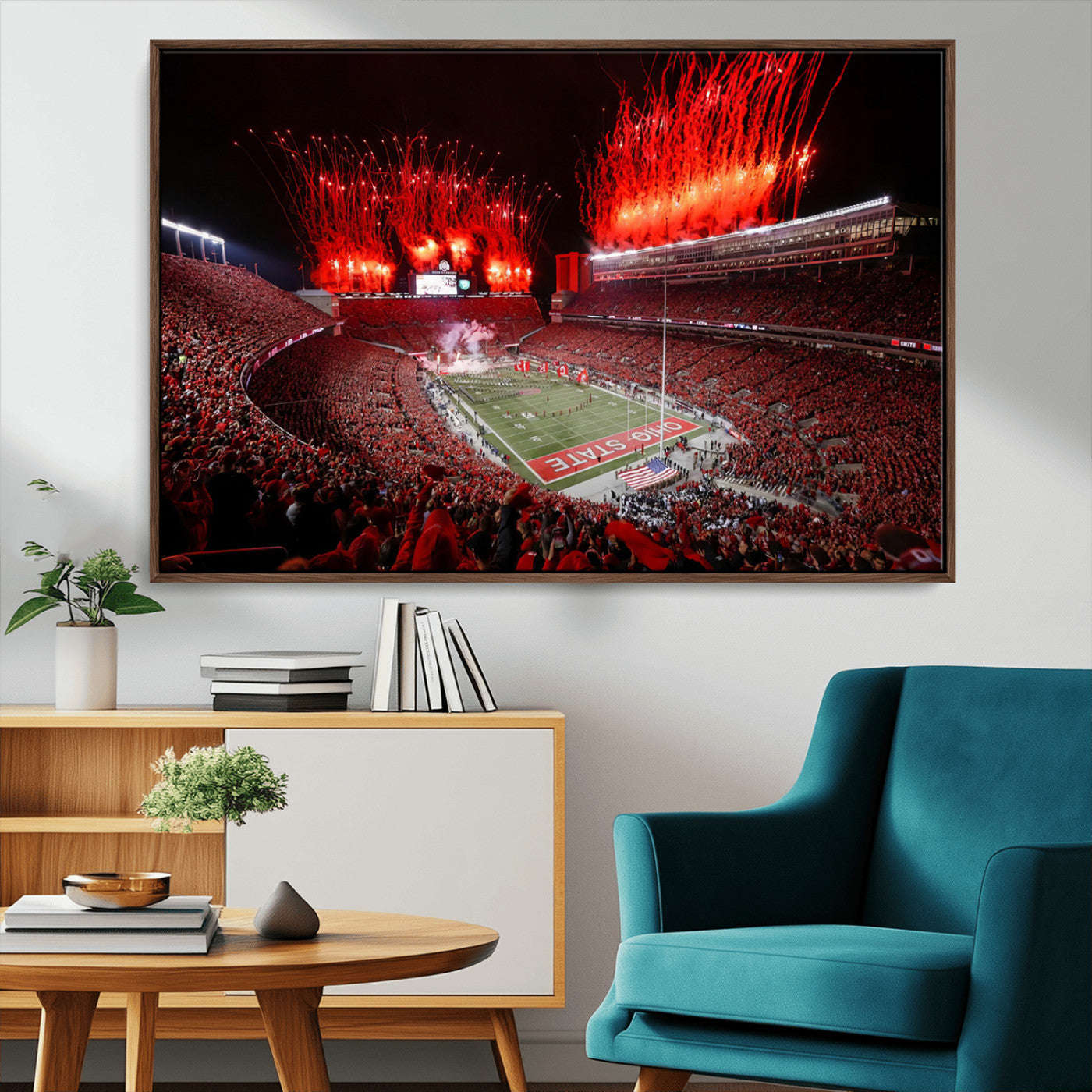 56909-MGV-CV-36X24-Ohio State University Buckeyes Football Team Print - Columbus Ohio Stadium Wall Art Canvas Print