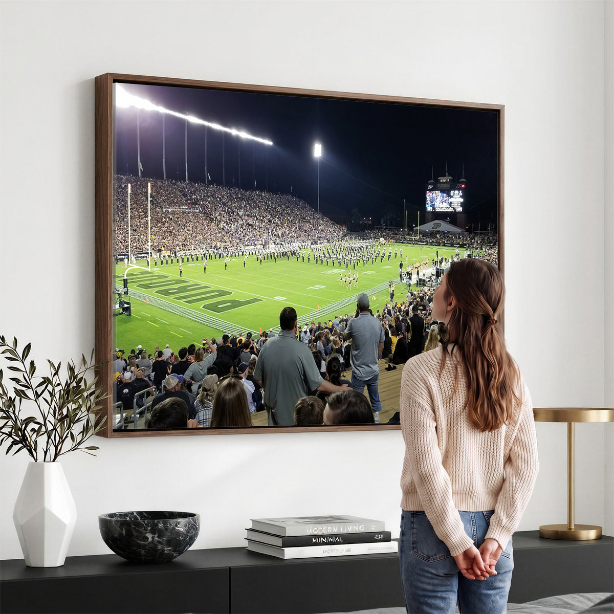56796-PAN-FL-20X10 - Purdue University Boilermakers Football Team Print - West Lafayette Ross-Ade Stadium Wall Art Canvas