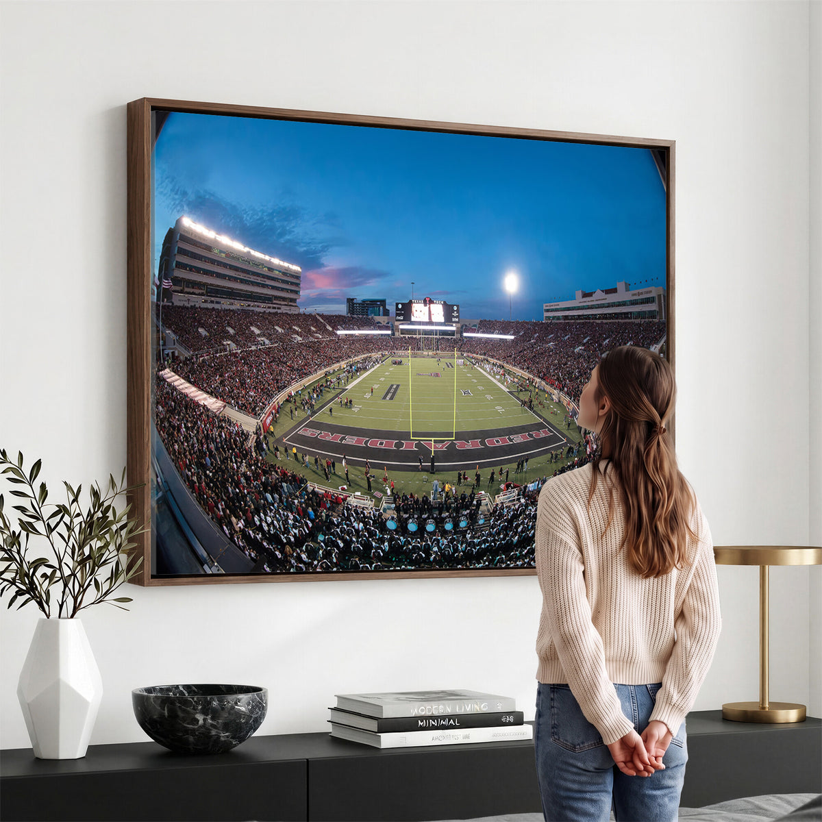 60763-PAN-FL-20X10 - Texas Tech Red Raiders Canvas, Framed Football Team Print - Lubbock Jones AT&T Stadium Wall Art