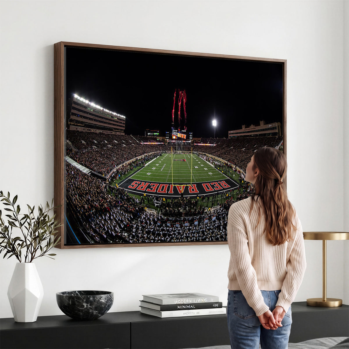 83122-PAN-FL-20X10 - Framed Texas Tech Red Raiders Stadium Canvas, Texas Tech Red Raiders Football Team Print - Lubbock