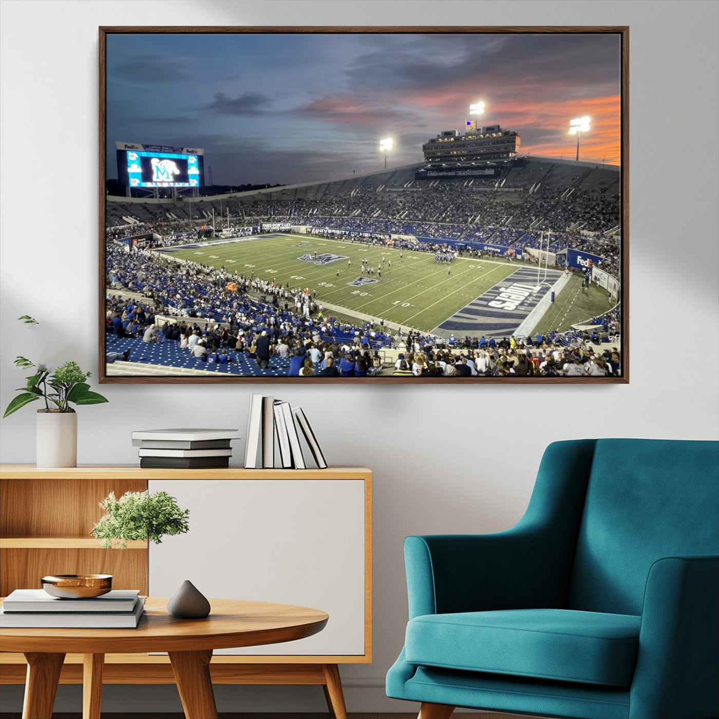 64409-MGV-CV-36X24-Memphis Tigers Football Team Print - Memphis Simmons Bank Liberty Stadium Wall Art Canvas Print