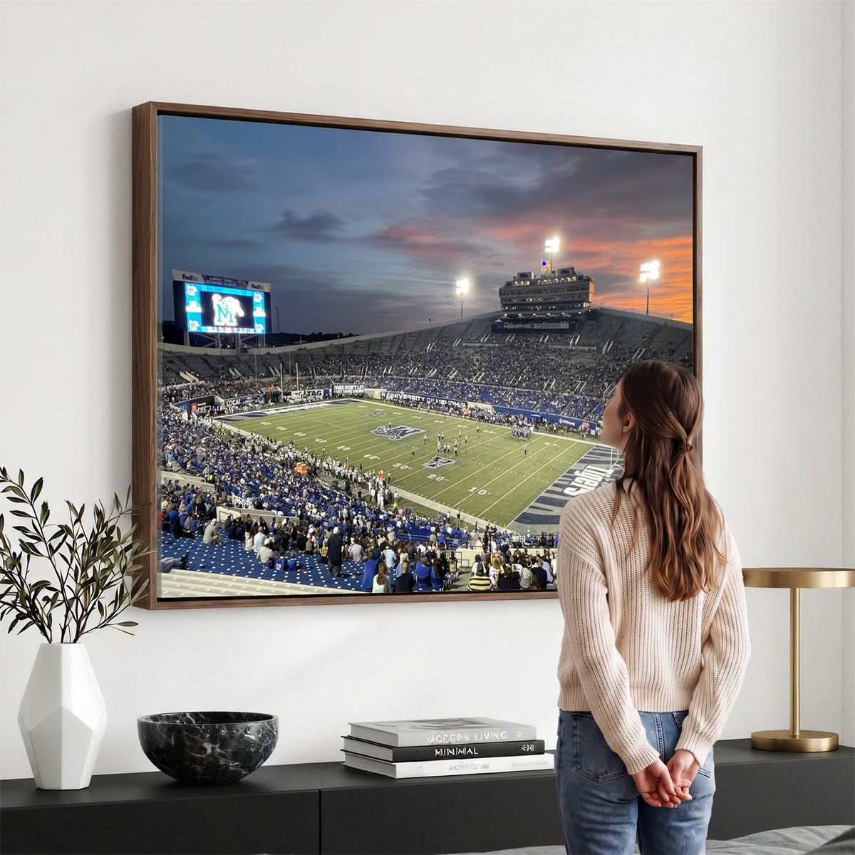 64409-PAN-FL-20X10 - Memphis Tigers Football Team Print - Memphis Simmons Bank Liberty Stadium Wall Art Canvas Print