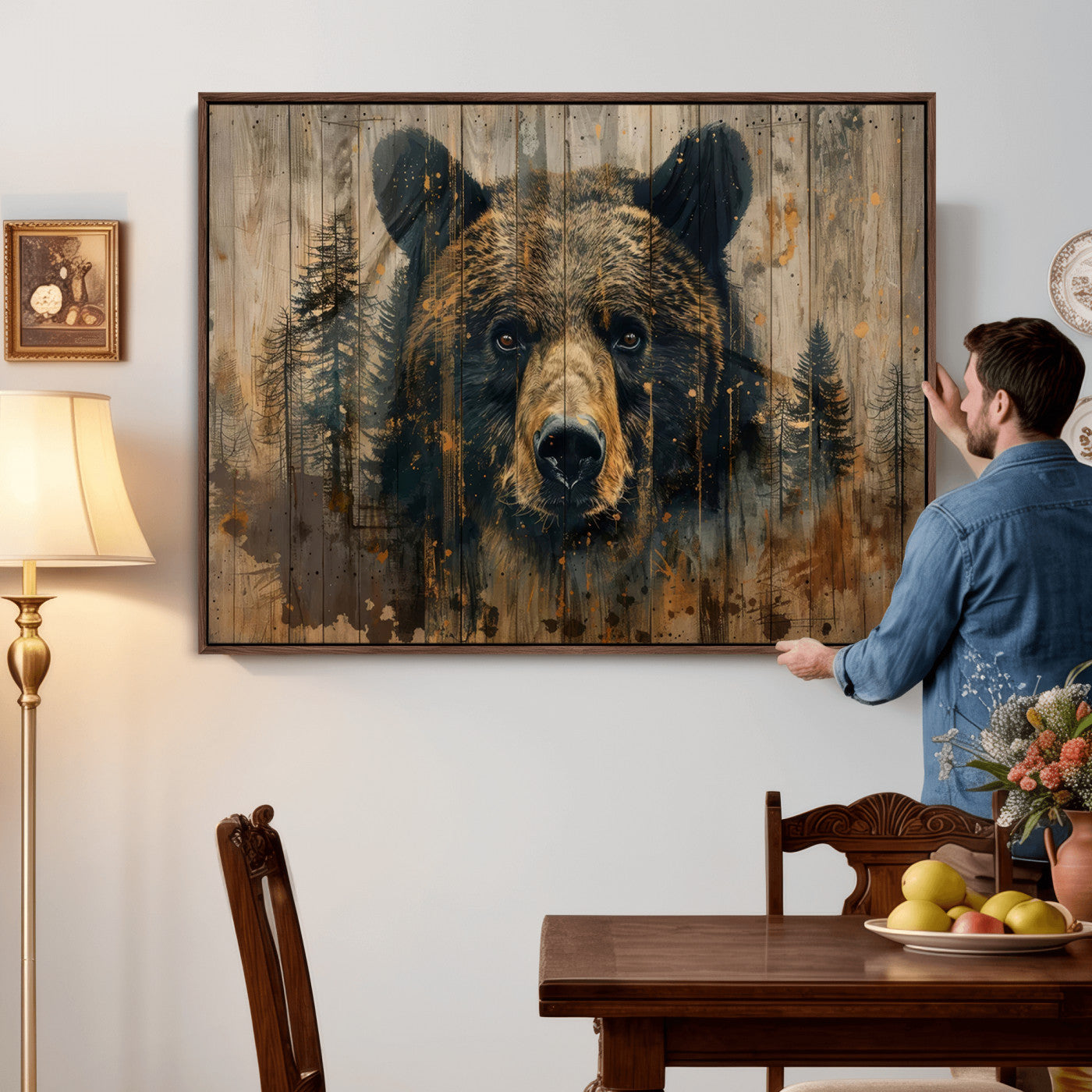 51373-MGV-CV-36X24 - Abstract 399 Bear Wall Art | Rustic Cabin Wall Decor with Forest Design for Farmhouse Wall Decor