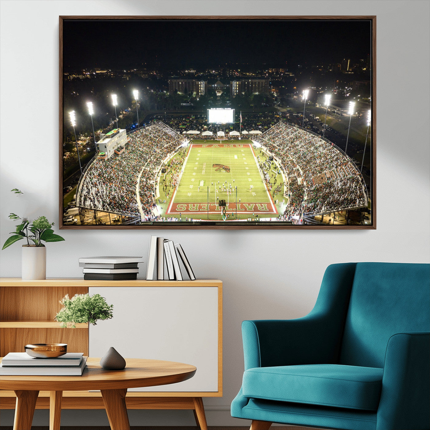 70951-MGV-CV-36X24-Florida A&M Rattlers Football Team Print - Tallahassee Bragg Memorial Stadium Wall Art Canvas Print