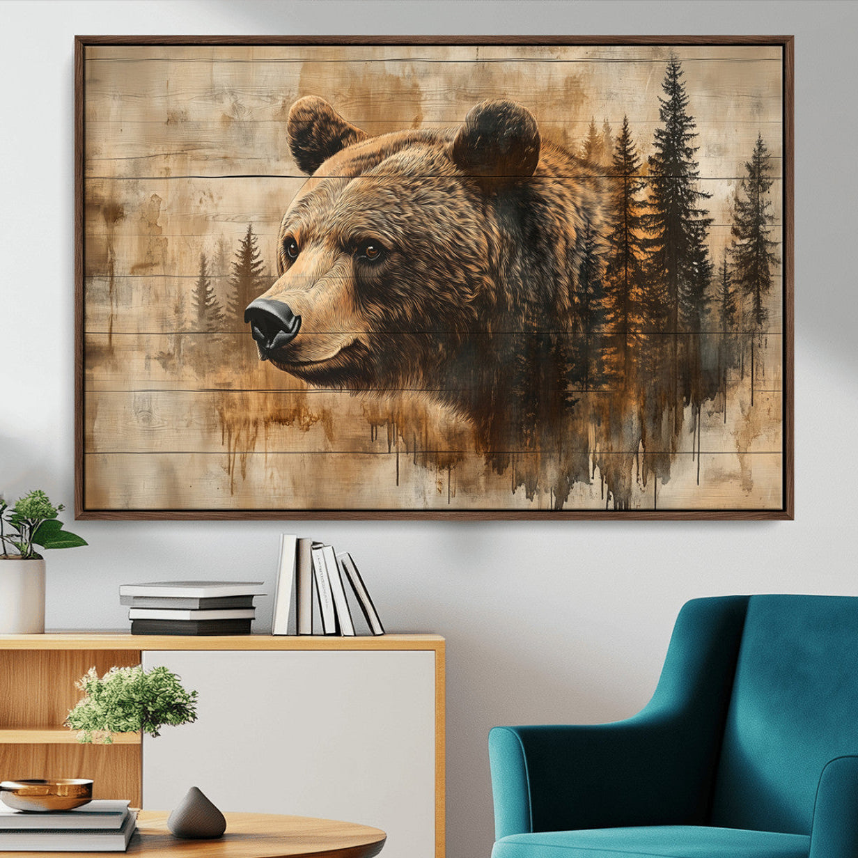 48378-MGV-CV-36X24-Rustic Grizzly Bear Wall Art, Abstract Grizzly 399 Bear Wall Art Canvas Print - Woodland Wildlife