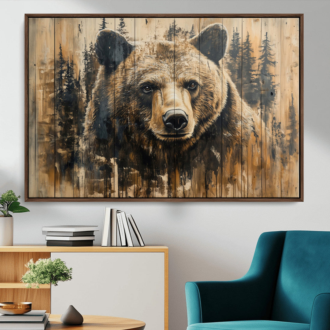 Majestic Grizzly 399 Bear Wall Art | 3 Panel Rustic Canvas Print for Cabin Decor