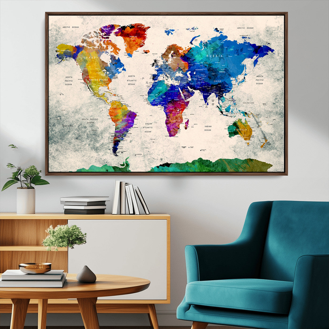 67752-MGV-CV-36X24-Push Pin World Map Canvas Print – Framed Travel Map Wall Art for Couples, Anniversary Gift, Modern Home or Office Decor