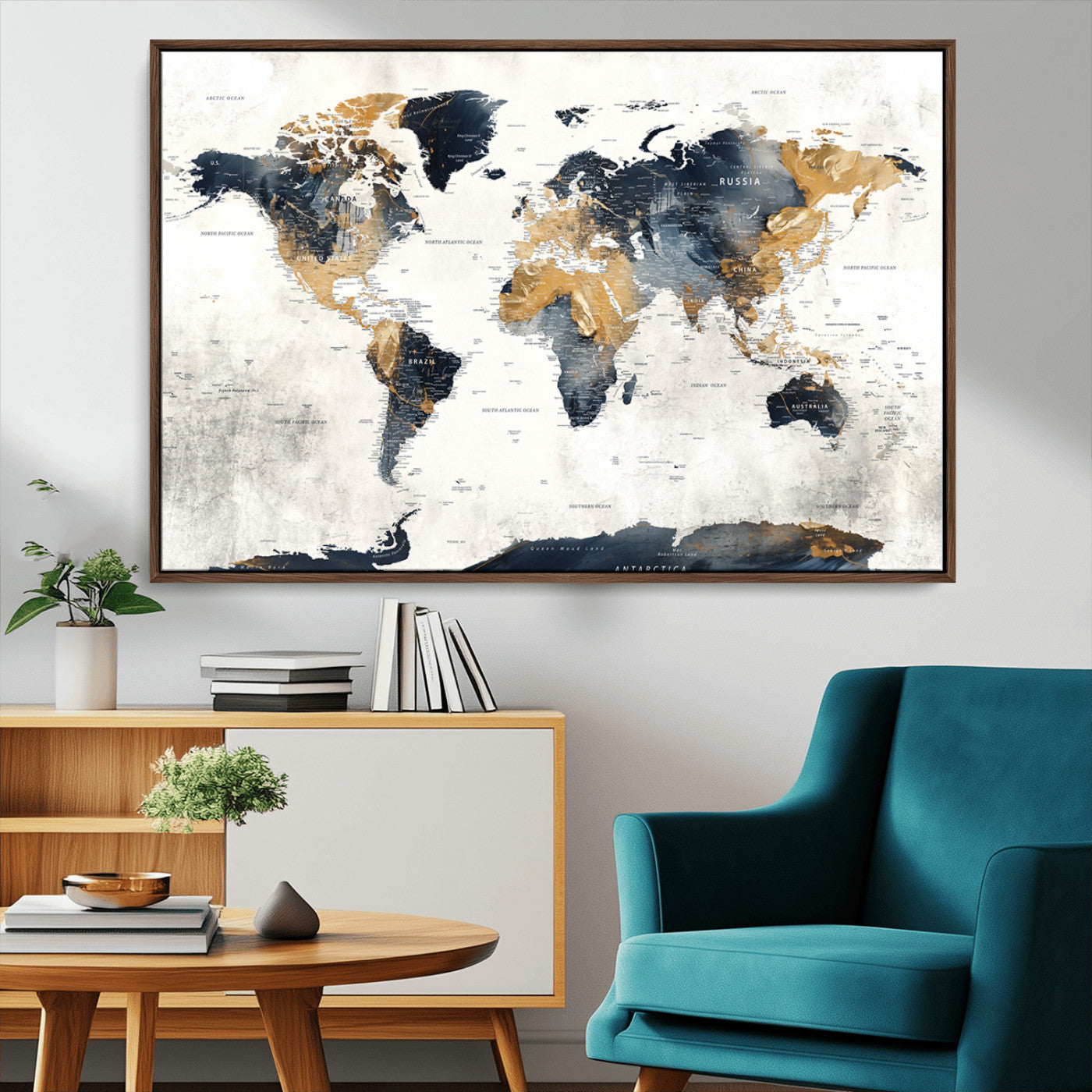 -Push Pin World Map Canvas Print – Framed Wall Art for Couples to Track Their Travels – Anniversary