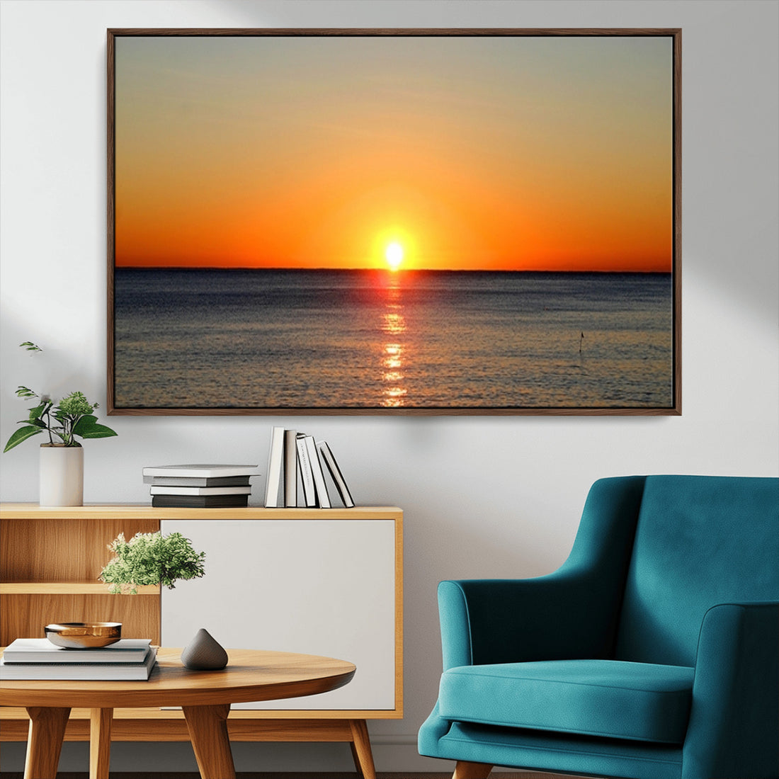 Golden Horizon Sunset Over Ocean Wall Art Canvas Print | Tropical Beach Canvas