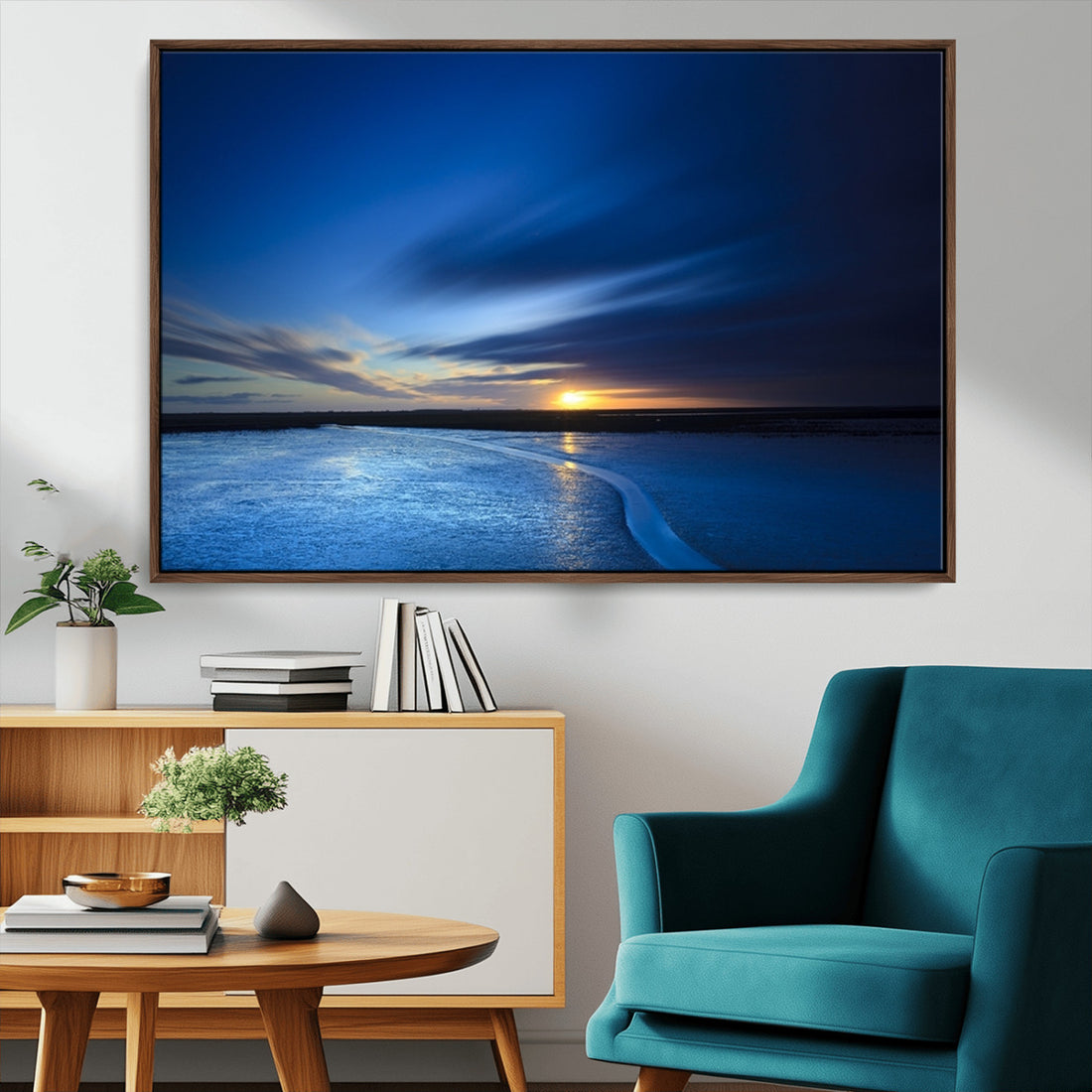 Blue Sunset Ocean Canvas Wall Art Print | Serene Coastal Horizon