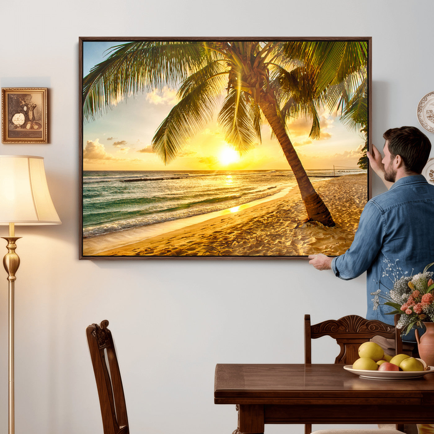 33628-MGV-CV-36X24 - Beach Sunset Canvas Wall Art Print - Tropical Beach Canvas Wall Art Print – Vibrant Palm Trees and
