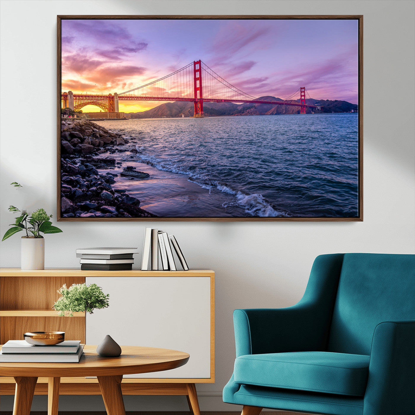 -Golden Gate Bridge Wall Art Canvas Print – Framed San Francisco Sunset Scene with Cityscape Artwork for Home, Office
