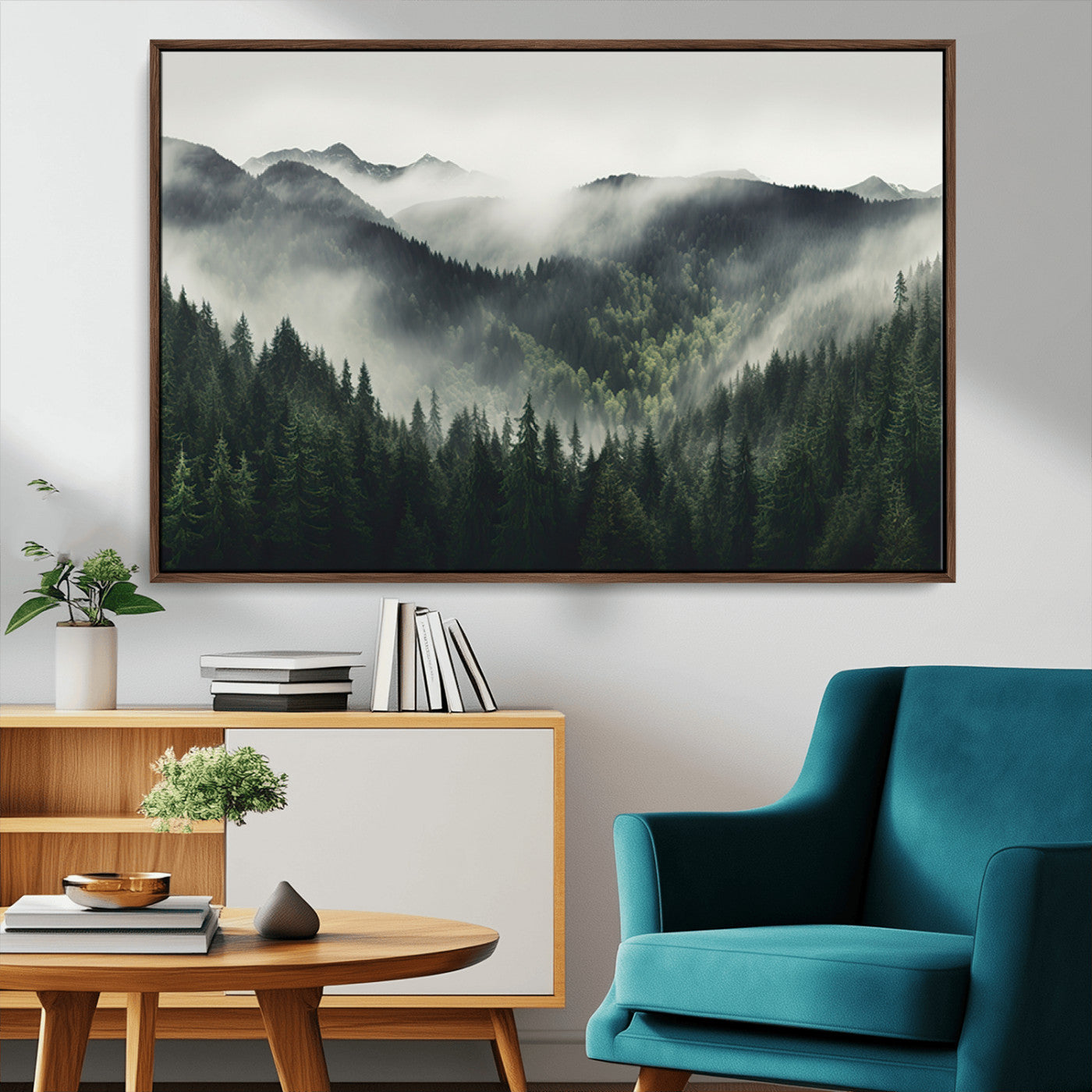 90953-MGV-CV-36X24-Misty Forest Canvas Print Wall Art Premium Canvas Print a Foggy and Serene Atmosphere