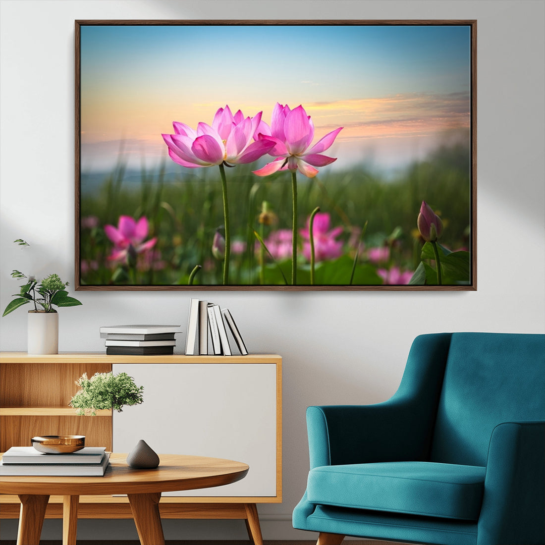 Pink Flower on the Mountain Canvas Print, Framed Pink Flower Canvas Wall Art