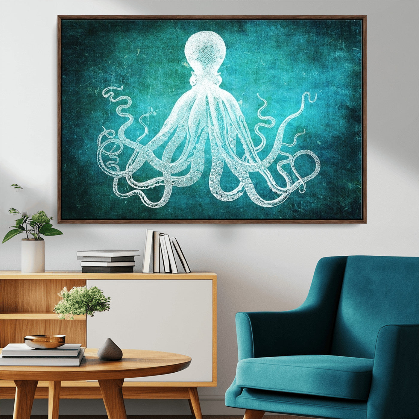 20773-MGV-CV-36X24-Green Octopus Abstract Wall Art Canvas Print