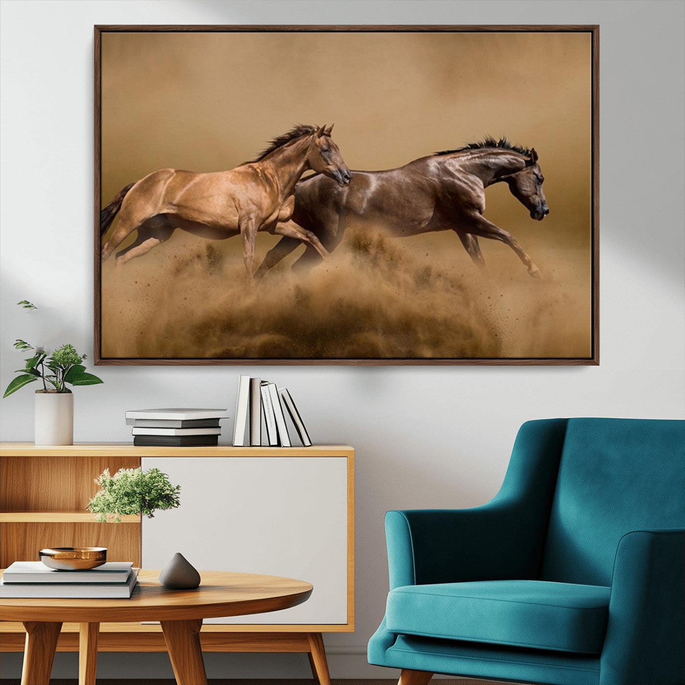 53721-MGV-CV-36X24-Large Wall Art Canvas Print – Two Running Brown Horses Motion Animal Artwork for Home, Office, Living Room Decor