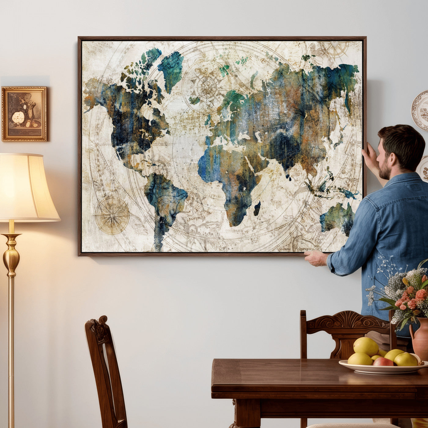 36972-MGV-CV-36X24 - Grunge Abstract World Map Art Print Canvas Print for Office Decor