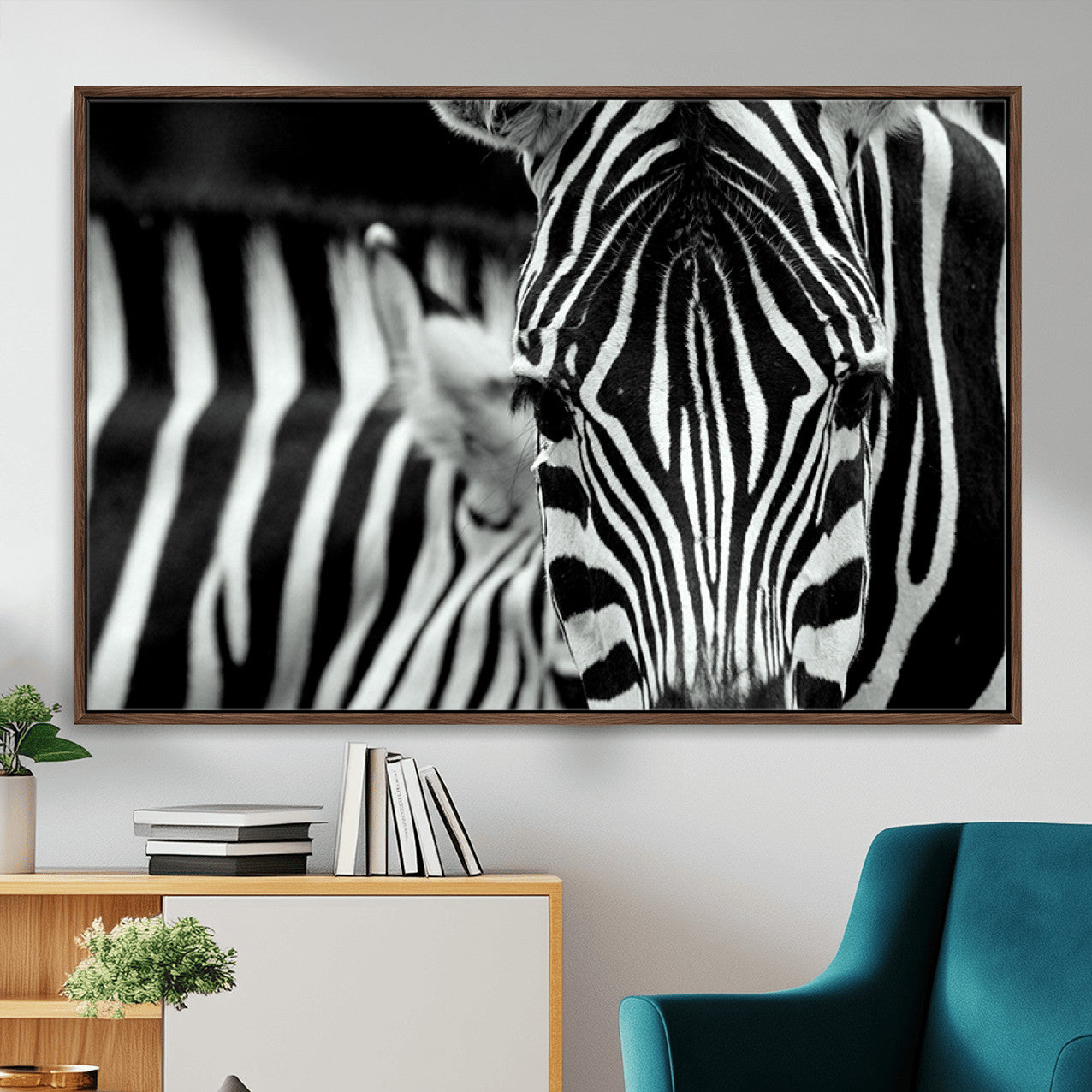 MGV-FC-36X24 - Zebra Wall Art – Close Up Black and White Animal Print, Bold Safari Decor for Living Room, Office, or Bedroom