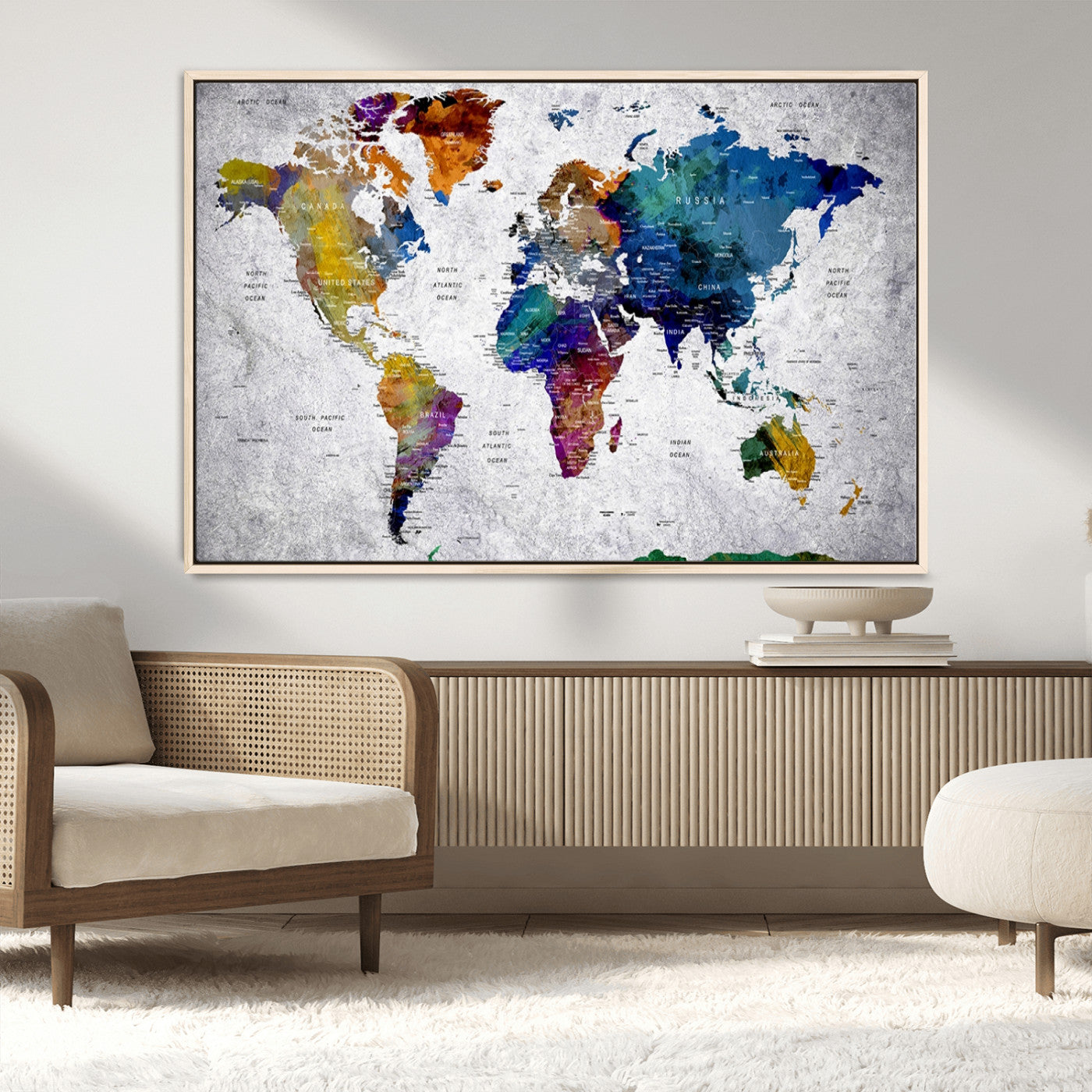 73670-MGV-FC-36X24_Natural-Push Pin World Map Canvas Print – Travel Tracker Wall Art for Couples, Perfect Anniversary Gift for Home or Office Decor