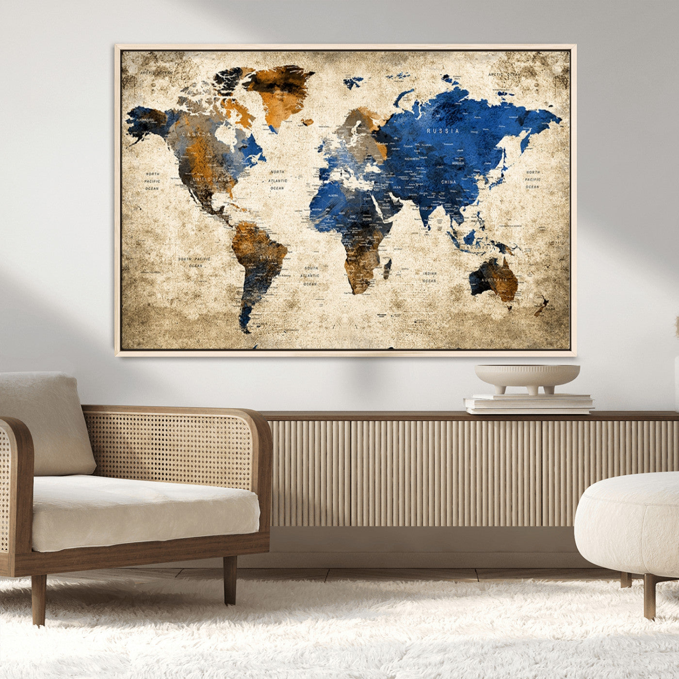 82930-MGV-CV-36X24-Push Pin World Map Canvas Print – Framed Travel Map Wall Art for Couples, Unique Gift Anniversary or Home Decor