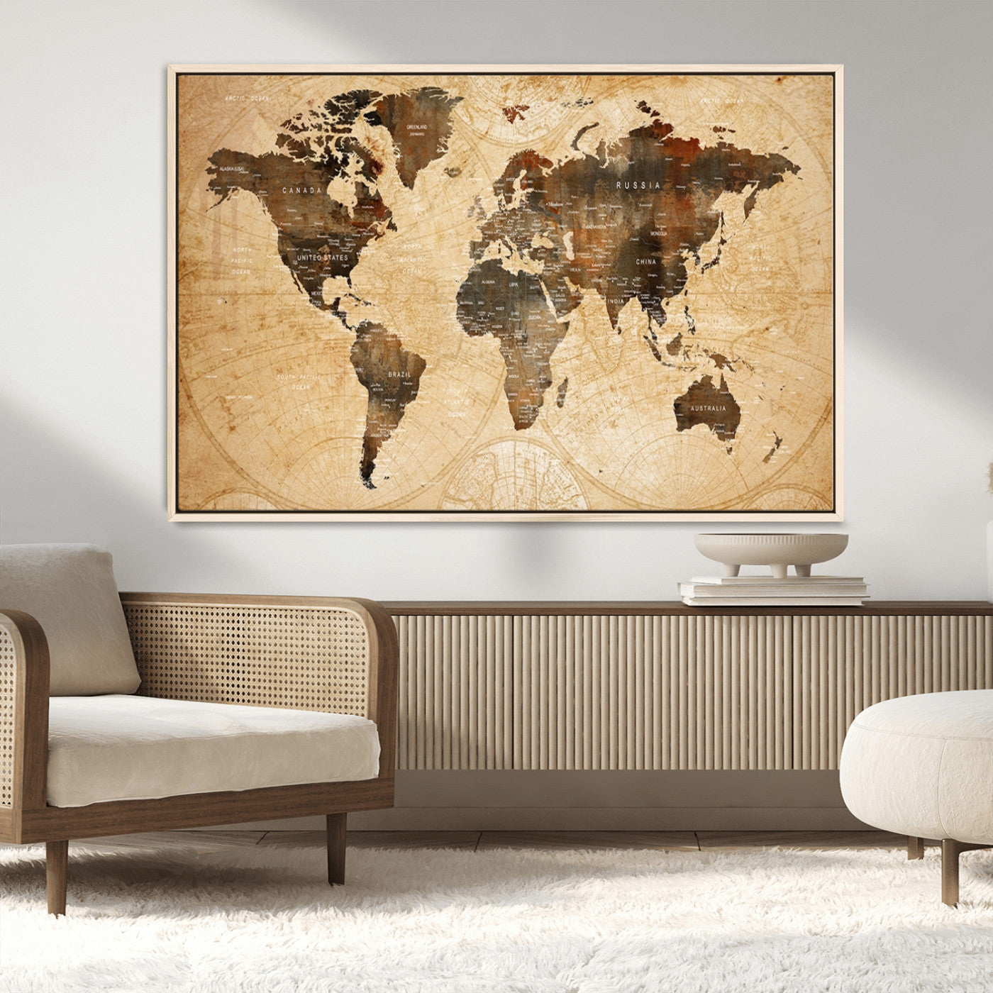 13813-MGV-CV-36X24-Push Pin World Map Canvas Print – Framed Travel Tracker Wall Art for Couples, Perfect Anniversary Gift and Home Decor