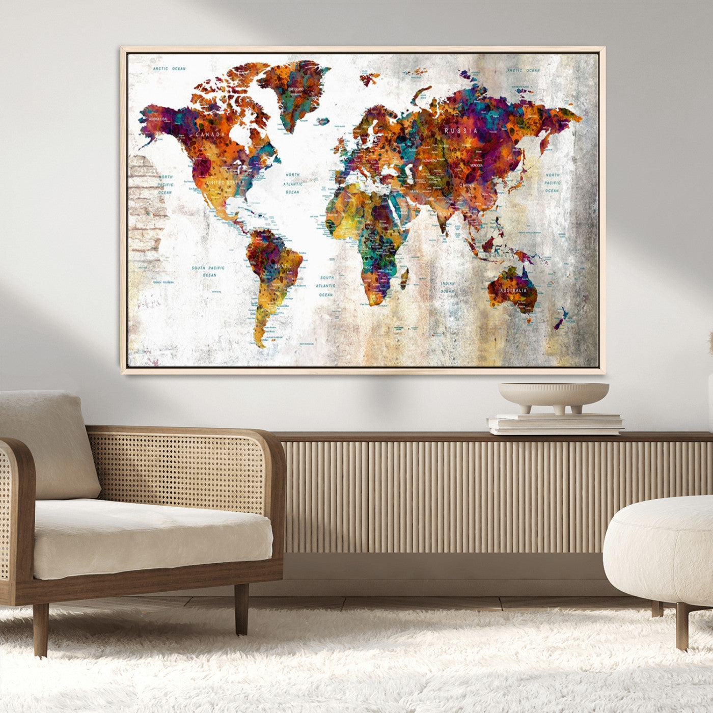 17846-MGV-FC-36X24_Natural-Push Pin World Map Canvas Print – Travel Tracker Wall Art for Couples, Perfect Anniversary Gift for Home or Office Decor