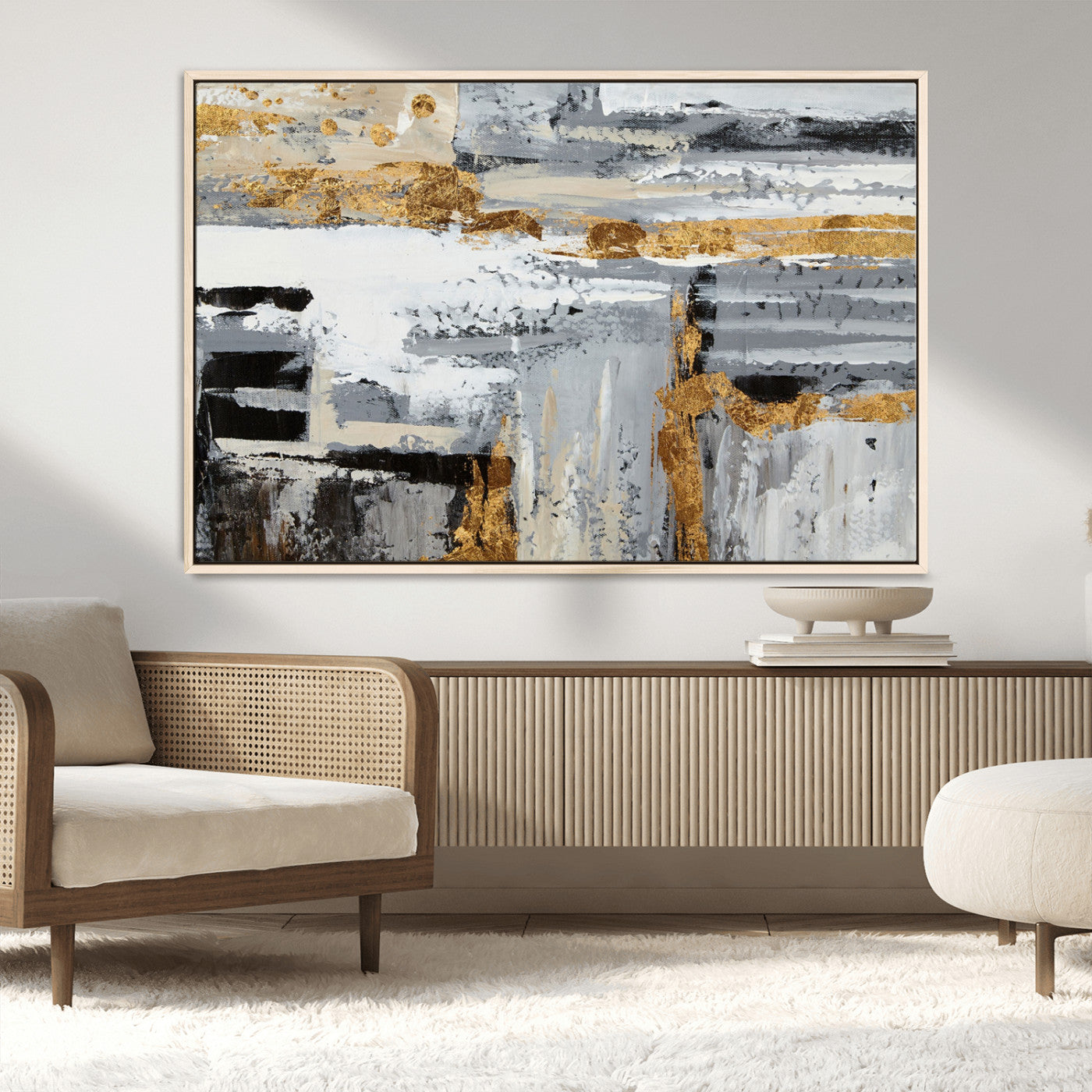 43177-MGV-CV-36X24-Abstract Painting Canvas Wall Art Print Paint Drip Art Brush Strokes Gray Artwork