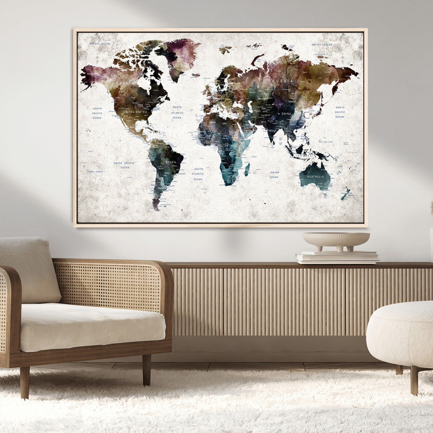 42478-MGV-CV-36X24-Push Pin World Map Canvas Print – Framed Travel Map Wall Art for Couples, Anniversary Gift, Modern Home or Office Decor