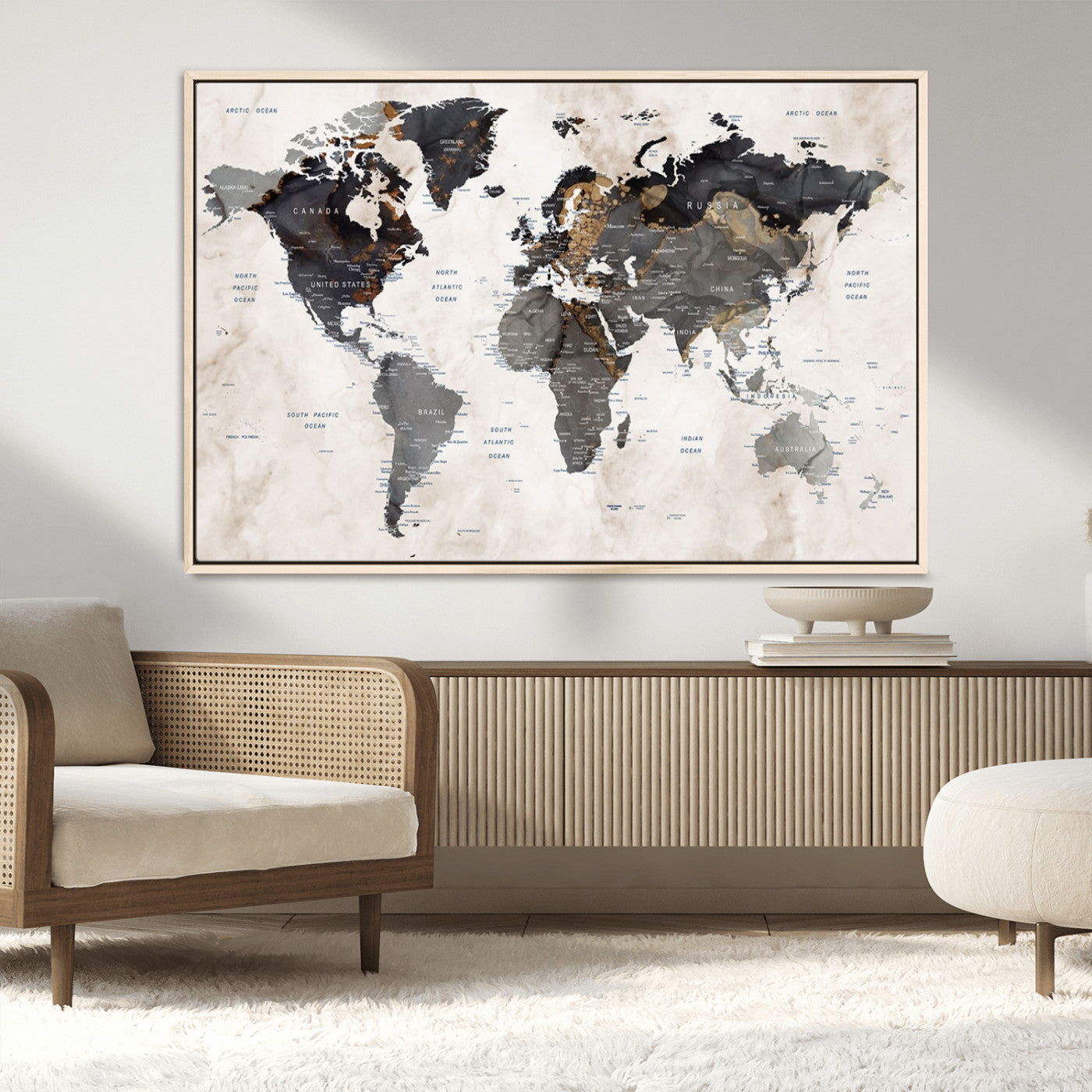 48937-MGV-CV-36X24-Push Pin World Map Canvas Print – Framed Travel Tracker Wall Art for Couples, Romantic Anniversary Gift and Home Decor