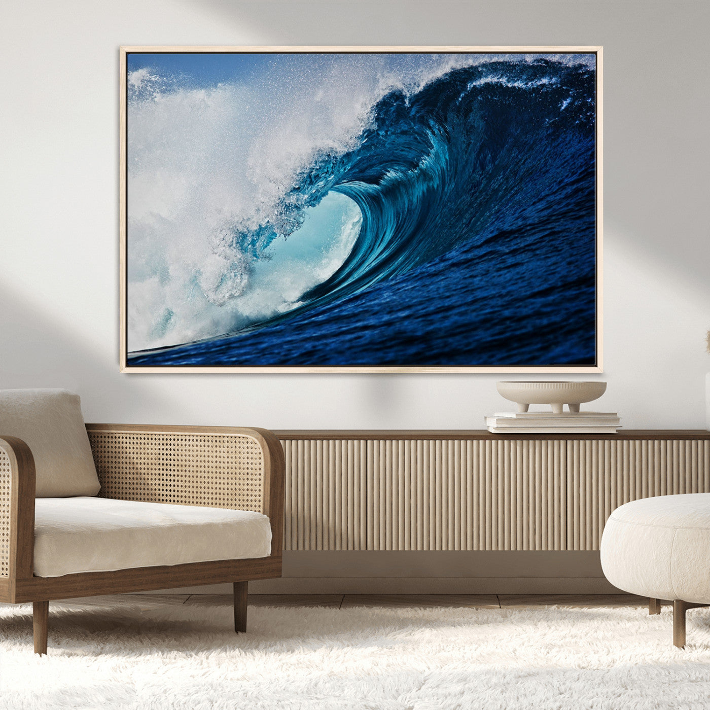 -Ocean Wave at Sunset Canvas Art, Large Wall Print of Vibrant Water Waves, Coastal Art for Living