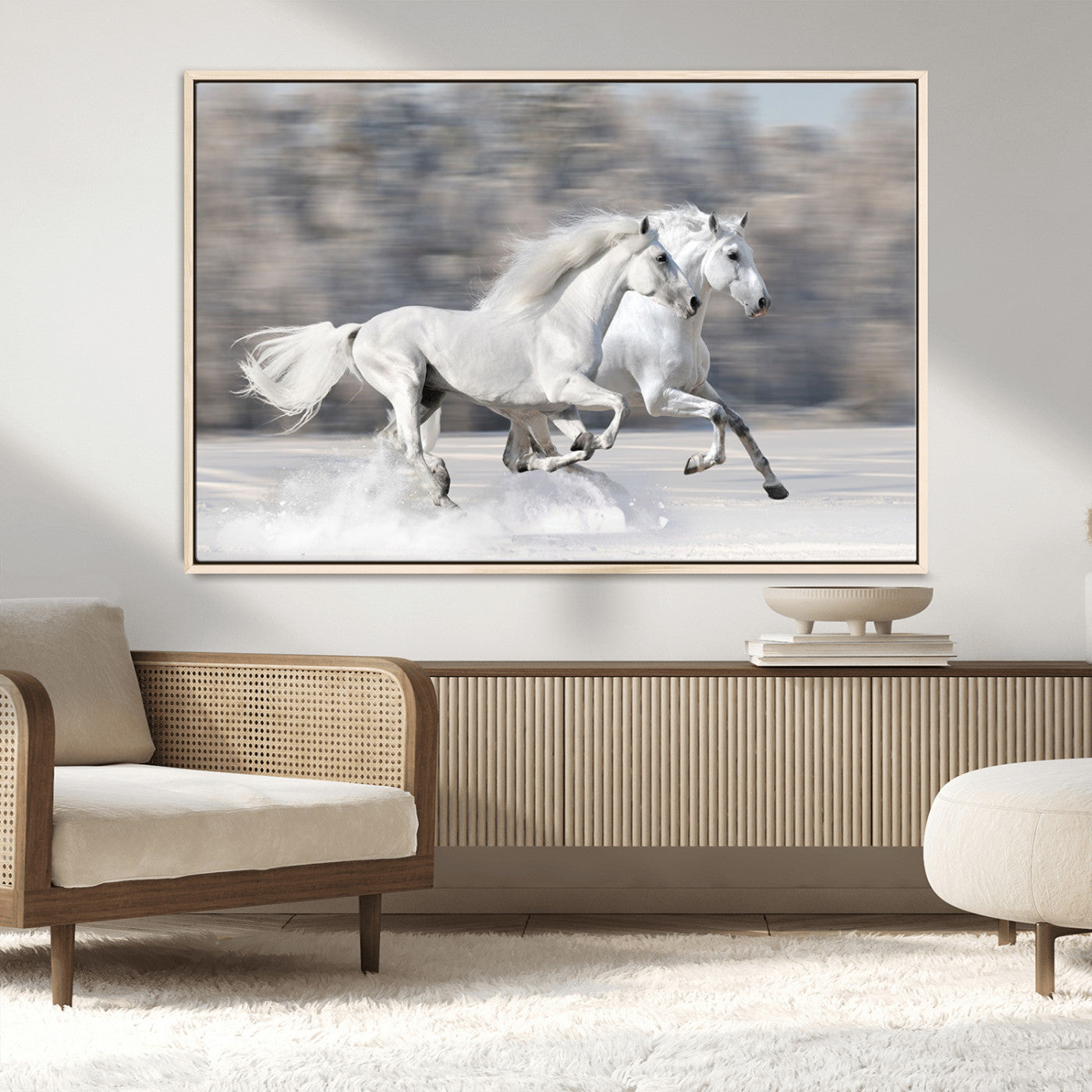 30973-MGV-FC-36X24_Natural-The White Horses Wall Art, Framed White Horses Wall Art Canvas Print