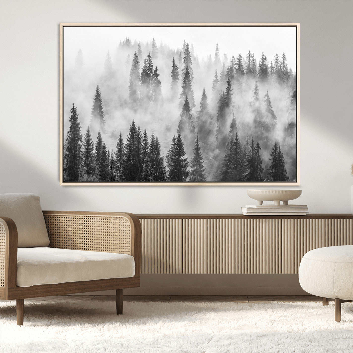 -Forest Wall Art Print | Foggy Pine Forest Canvas Wall Art - Black and White Nature Decor for Living Room, Office