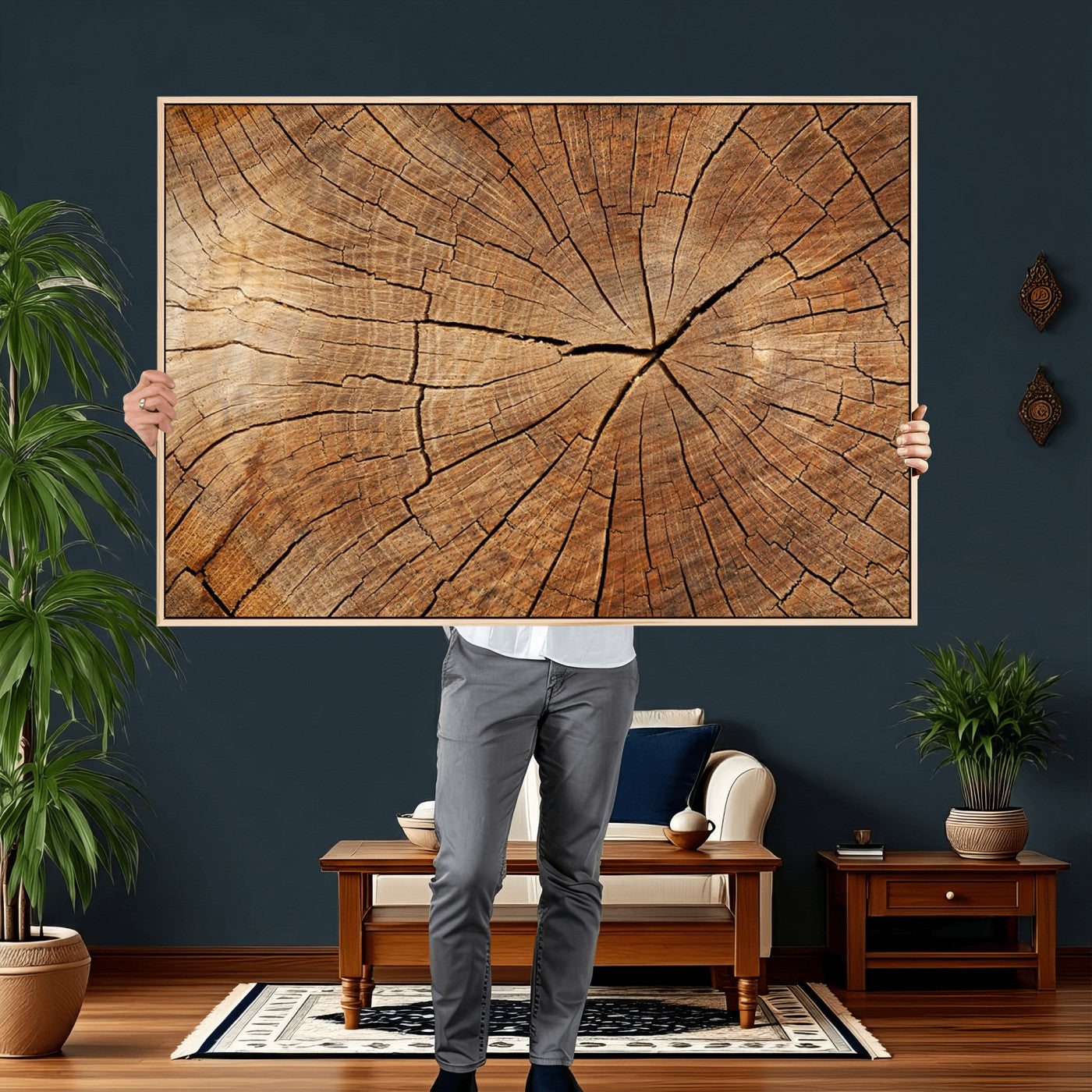61710-MGV-CV-36X24 - Tree Ring Canvas Art, Rustic Wood Grain Wall Art, Tree Slice Decor for Modern Homes, Giclee