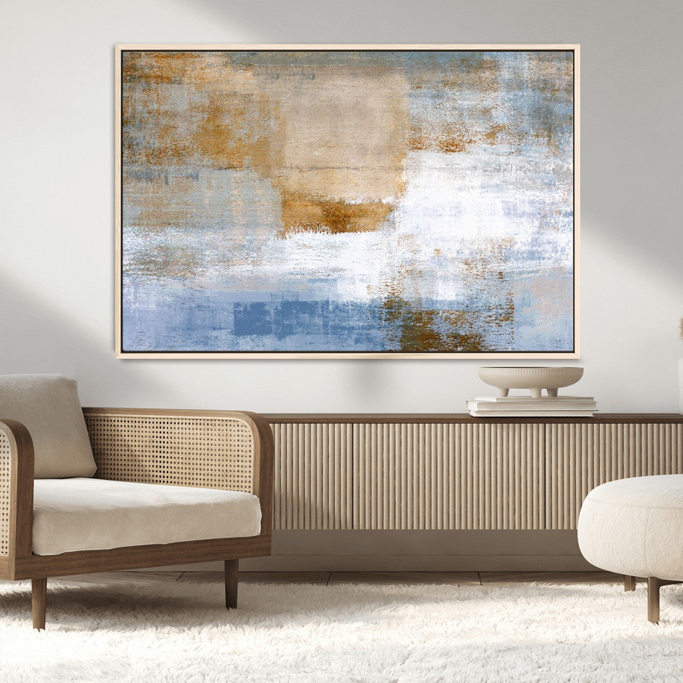 72354-MGV-CV-36X24-Blue Multi Panel Abstract Wall Art Canvas, Abstract Blue and Gold Canvas Print