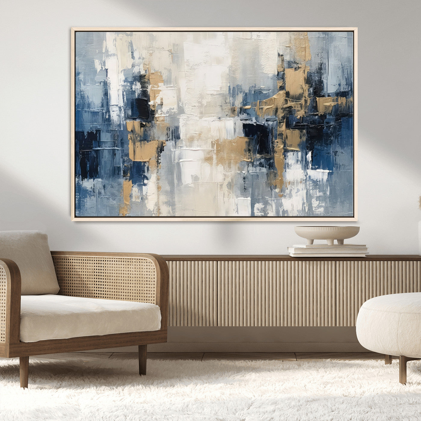 44344-MGV-FC-36X24_Natural-Modern Abstract Canvas Wall Art in Blue and Gold Tones | Large Contemporary Art for Living Room,