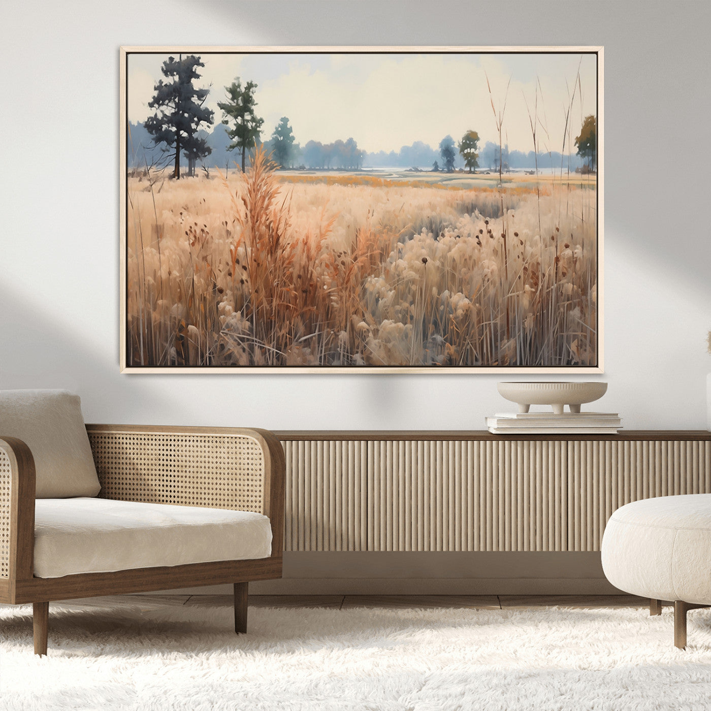 98822-MGV-FC-36X24_Natural-Golden Fields Canvas Wall Art Print – Serene Landscape of Nature’s Tranquility in Minimalist Modern
