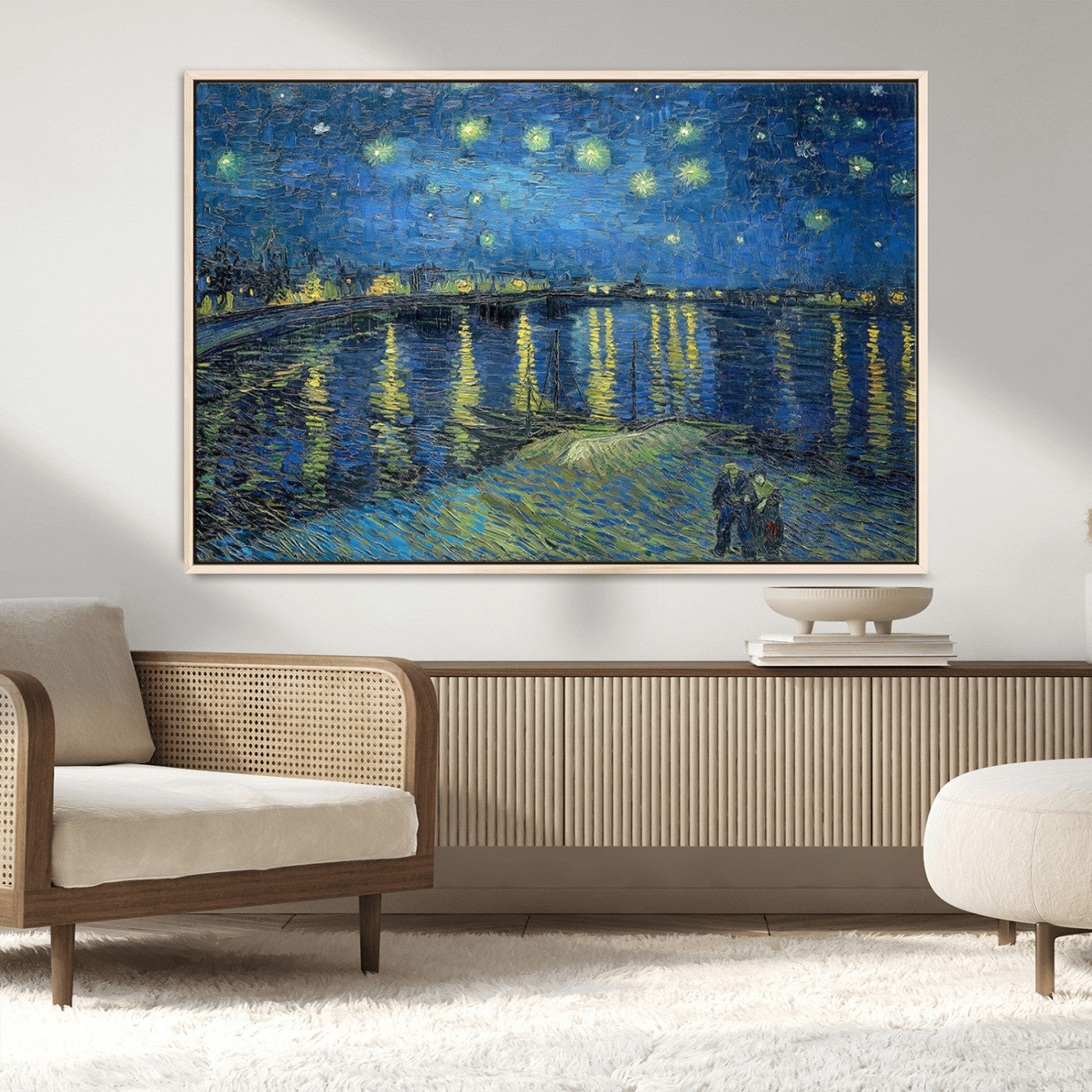 94605-MGV-CV-36X24-Vincent van Gogh Starry Night over the Rhone Abstract Wall Art Canvas, Starry Night Canvas Print