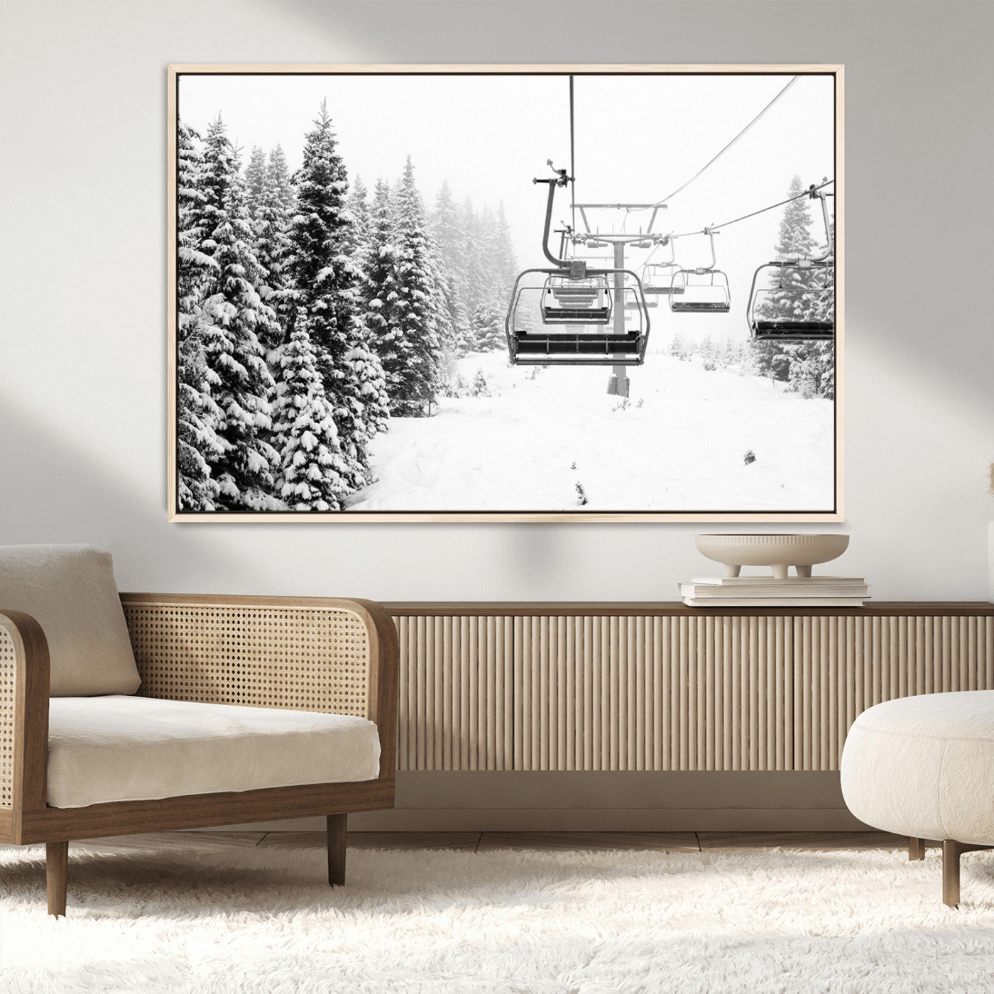 70609-MGV-CV-36X24-Ski Wall Art - Ski Lift Wall Art Canvas Print Snow Covered Spruce Trees Winter Wall Art Ski Skier