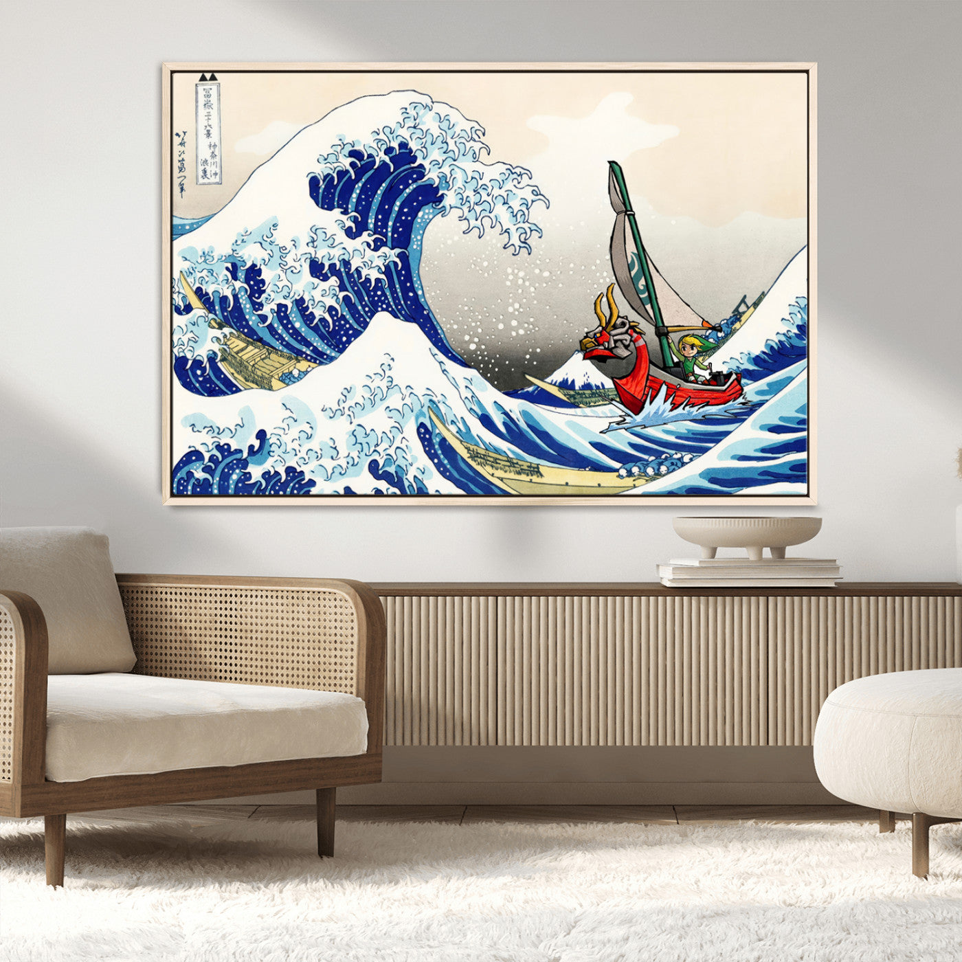 19450-MGV-CV-36X24-Katsushika Hokusai Kanagawa Giant Wave Wall Art Canvas Print | Iconic Japanese Art for Living Room