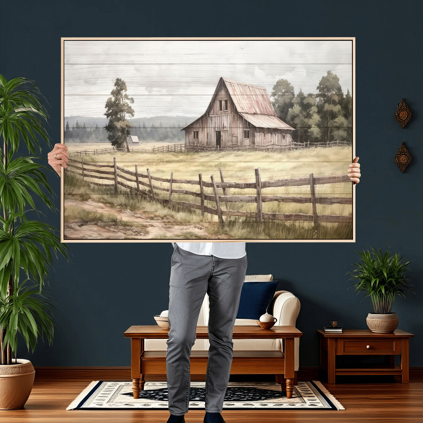 87489-MGV-CV-36X24 - Rustic Farmhouse Barn Wall Art | Framed Gallery Wrap Barn Giclee Canvas Print for Farmhouse Decor
