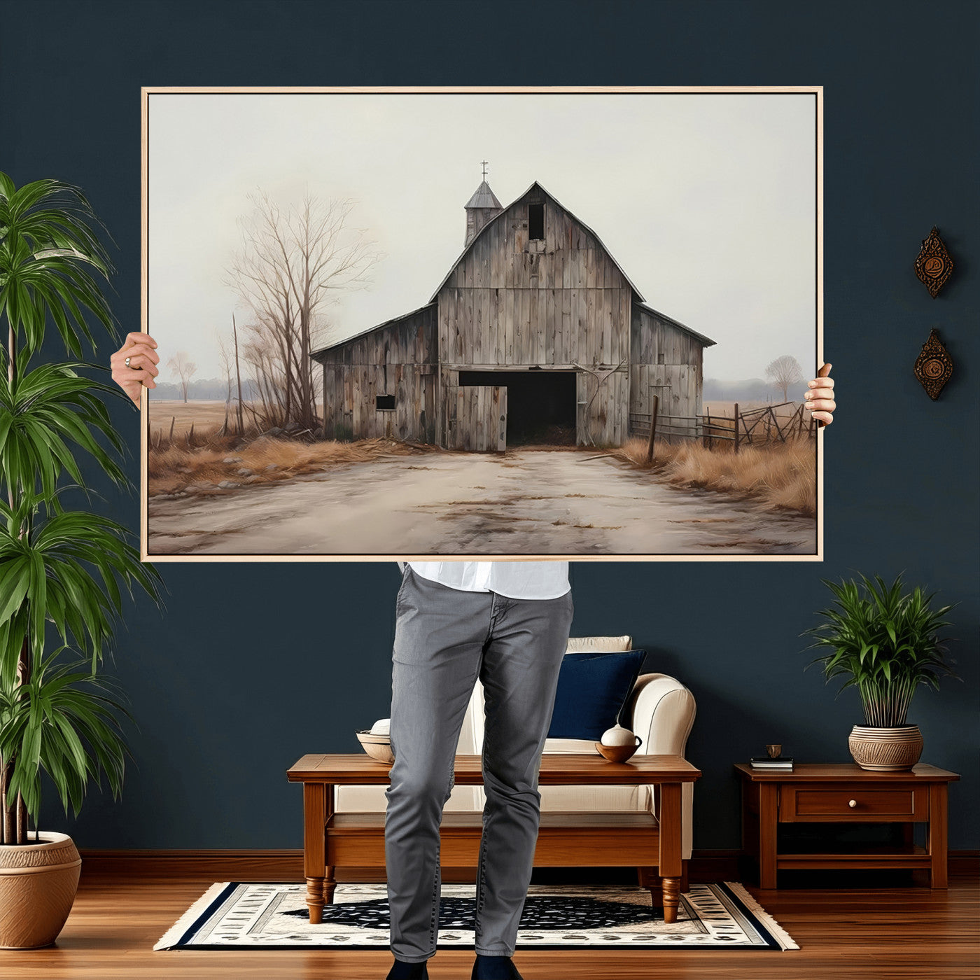 11602-MGV-CV-36X24 - Farmhouse Rustic Barn Wall Art Canvas Print – Framed and Ready to Hang – Perfect Addition to