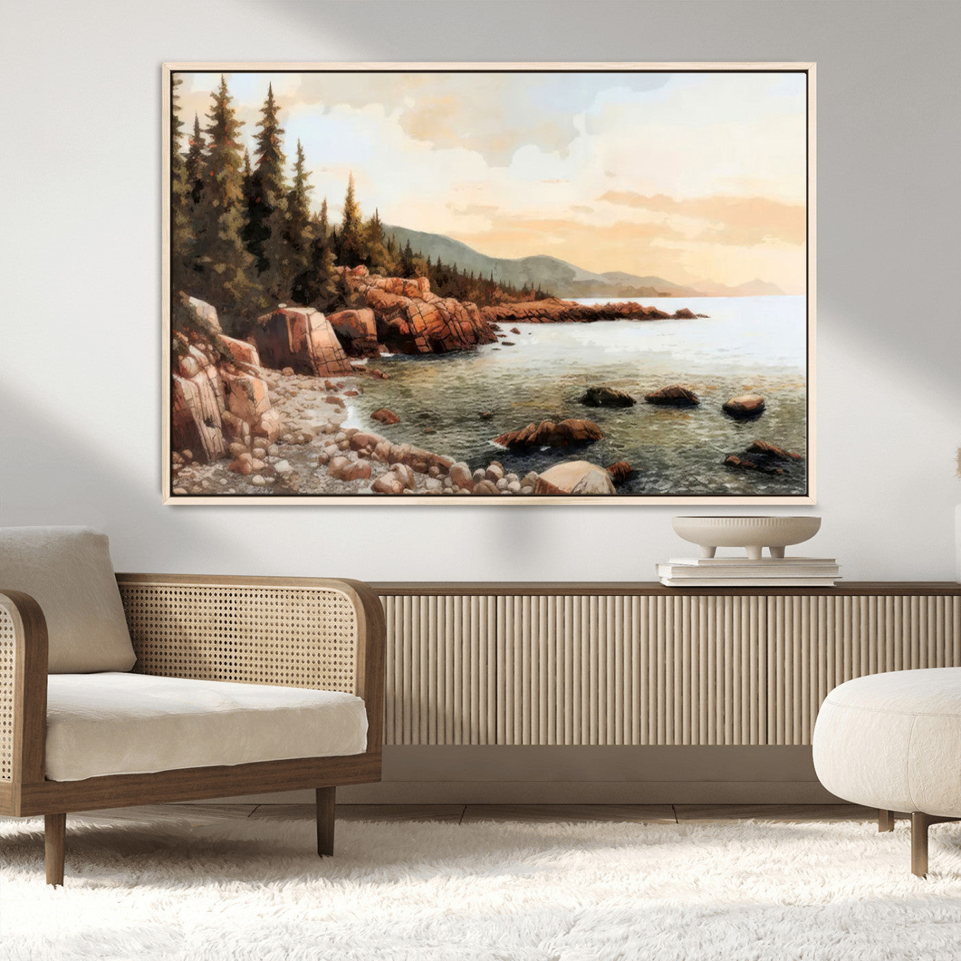 77145-MGV-FC-36X24_Natural-Serene Coastal View of Acadia National Park Wall Art - Stunning 3-Panel Wall Art Canvas Print,