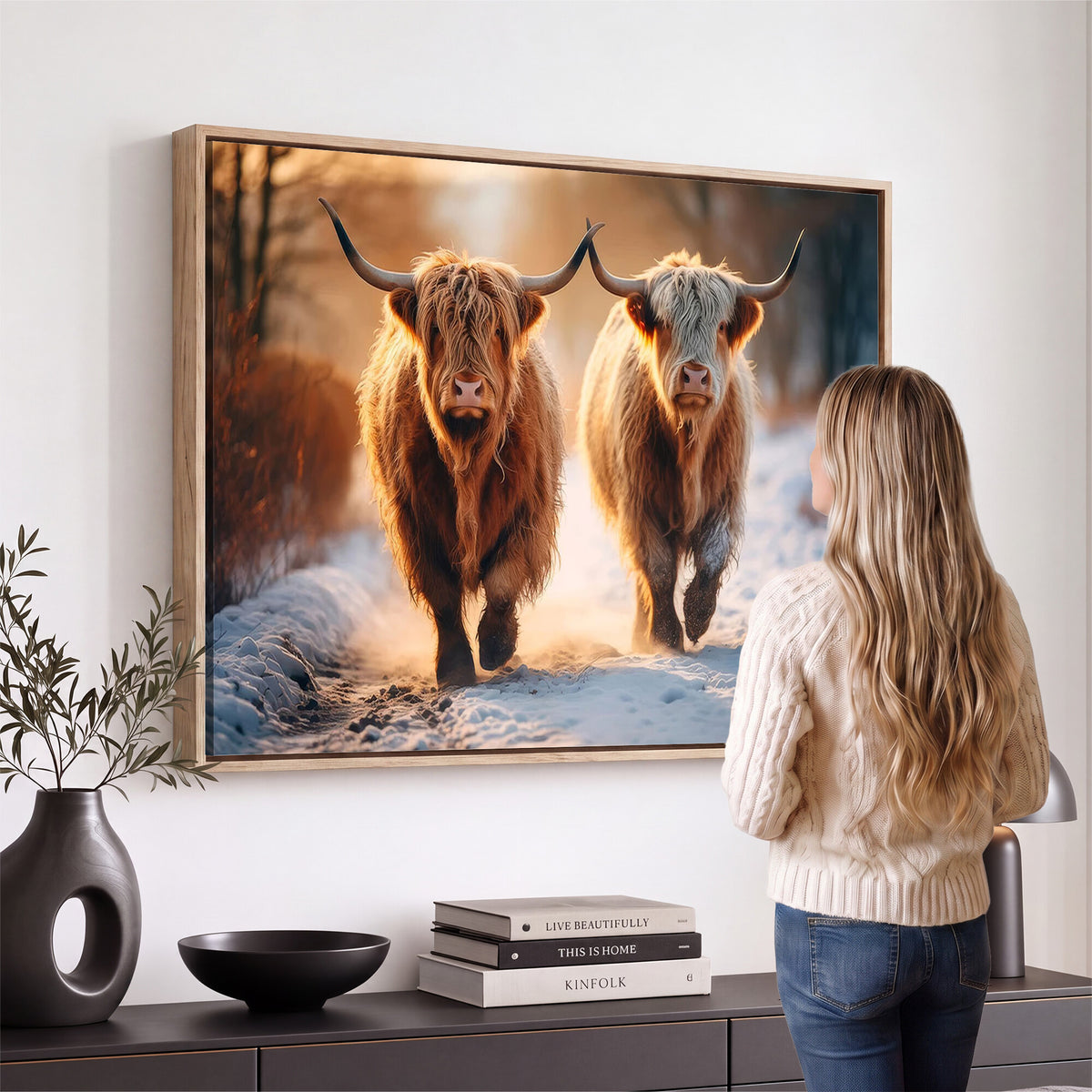94810-_Poster-30x20 - Scottish Highland Cow Horn Farm Wall Art Canvas Print