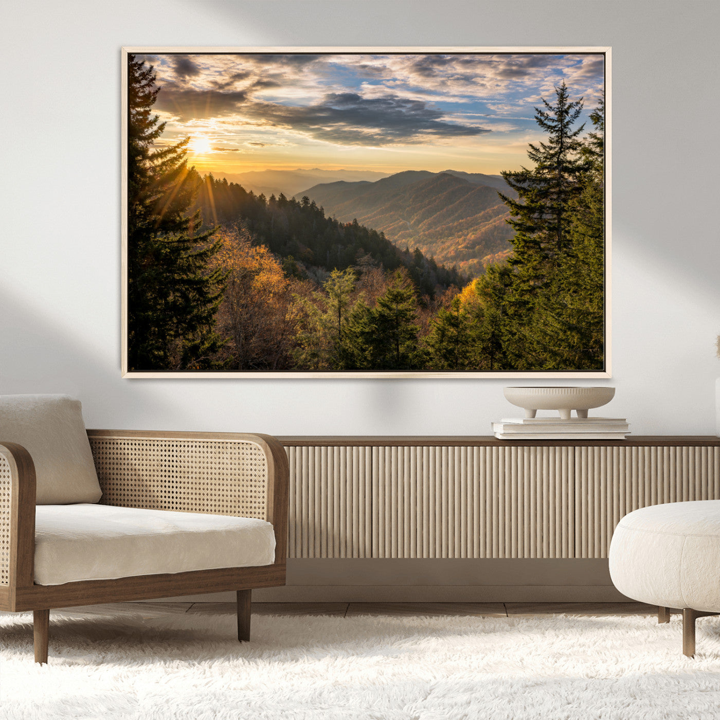 73692479-MGV-CV-36X24-Sunrise Over the Smoky Mountains Canvas Wall Art – Breathtaking Scenic Landscape Photography in a