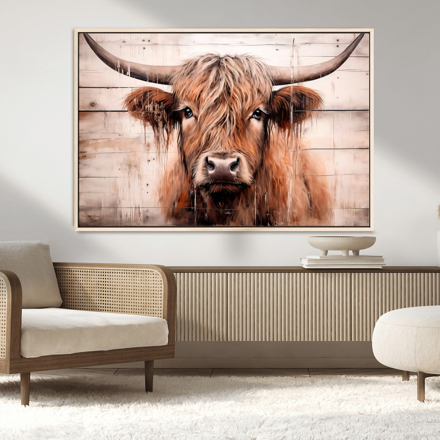 93730-MGV-FC-36X24_Natural-Vintage Scottish Highland Cow Cattle Art Print Farmhouse Wall Art Canvas Print